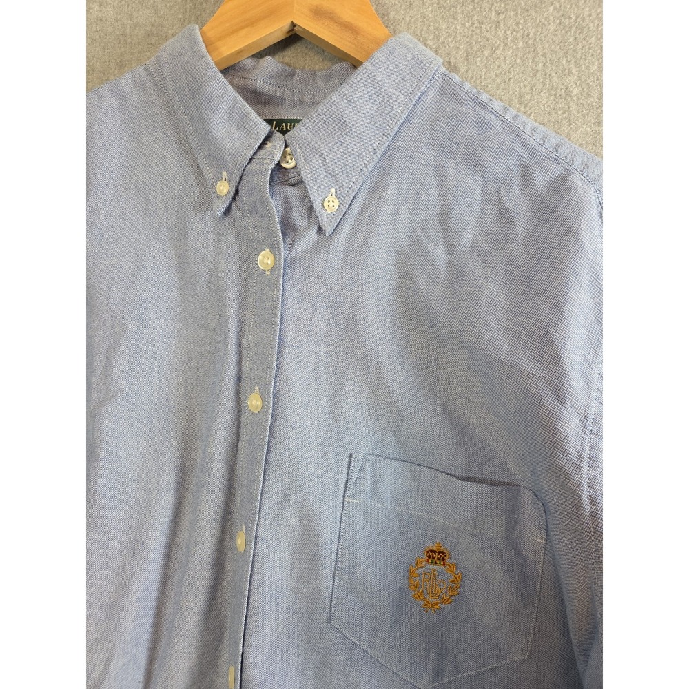 Lauren Ralph Lauren Womens 16 Blue Oxford Shirt RL Crest Long Sleeve Button Up